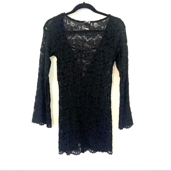 Beach Bunny Swimwear Marilyn Lace Up Tunic Dress Cover Up Black Long Sle… - Picture 2 of 6